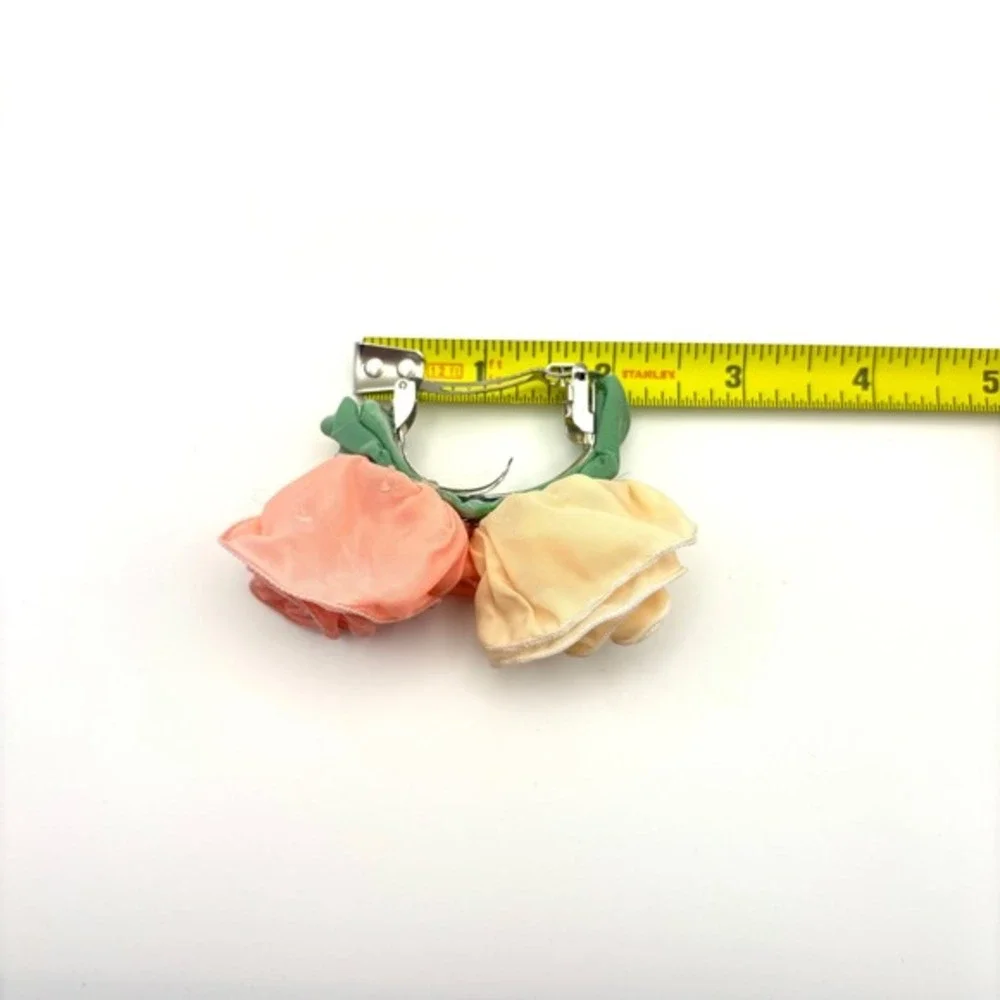 Vintage Fabric Cream Pink Rose Ponytail Hair‎ Clip Barrette Cottagecore Y2K Boho